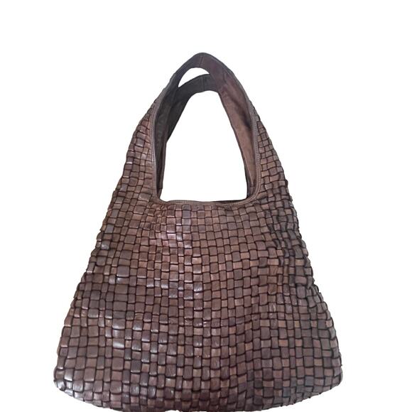Kompanero Woven Leather Shoulder Bag Brown Cognac Large Boho Artisan Hobo Tote - Picture 2 of 11